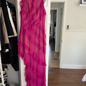 Elliatt Fuchsia Asymmetrical Ruffle Dress